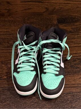 Nike Kids Air Jordan Mint and Black High-Top Sneakers